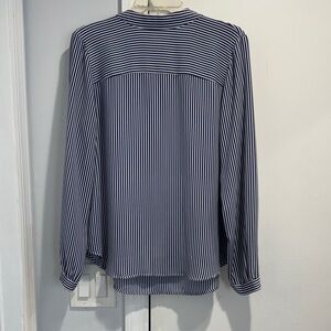 LOFT Navy and White Striped Blouse